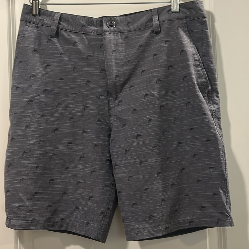 360 Surf men Hybrid dolphin print ZipUp Shorts belt loops/pockets Size 32 grey